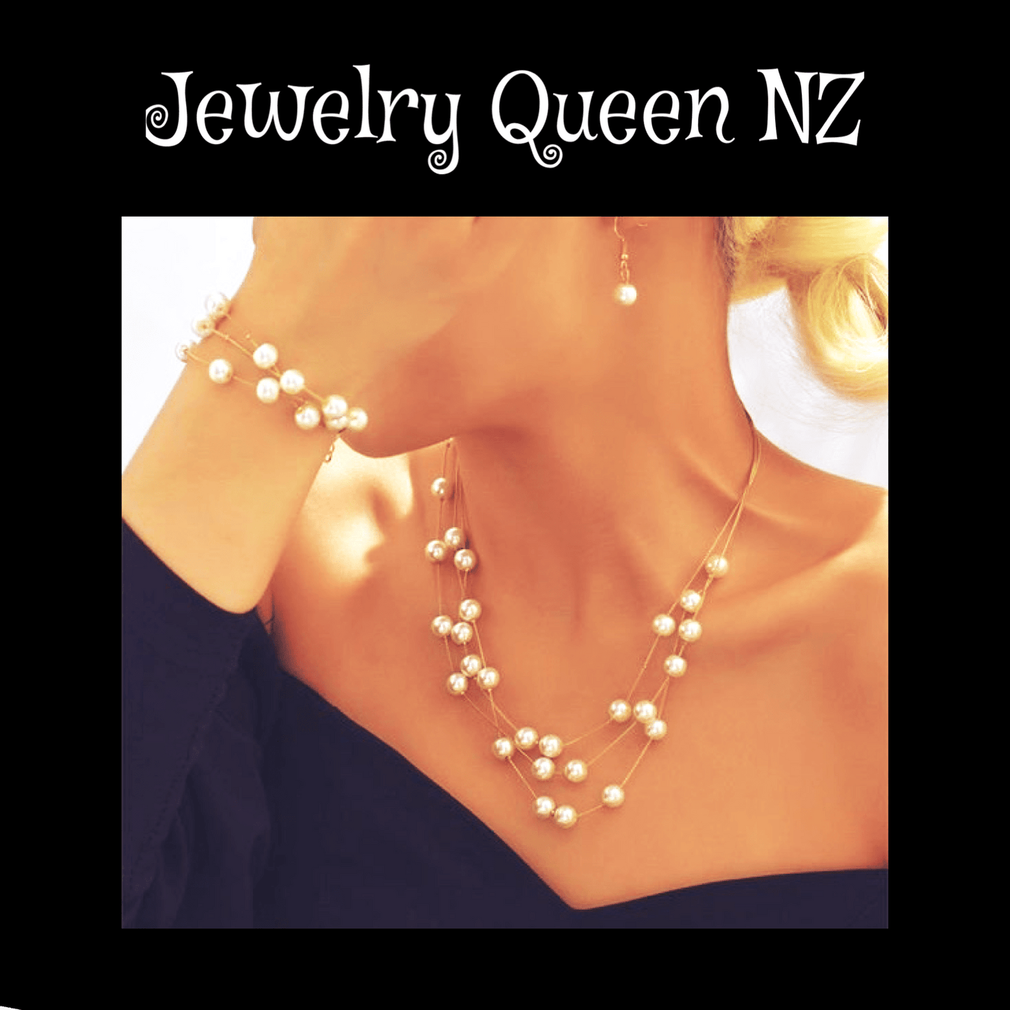 3 string pearl necklace bracelet and earrings set Jewelry Sets