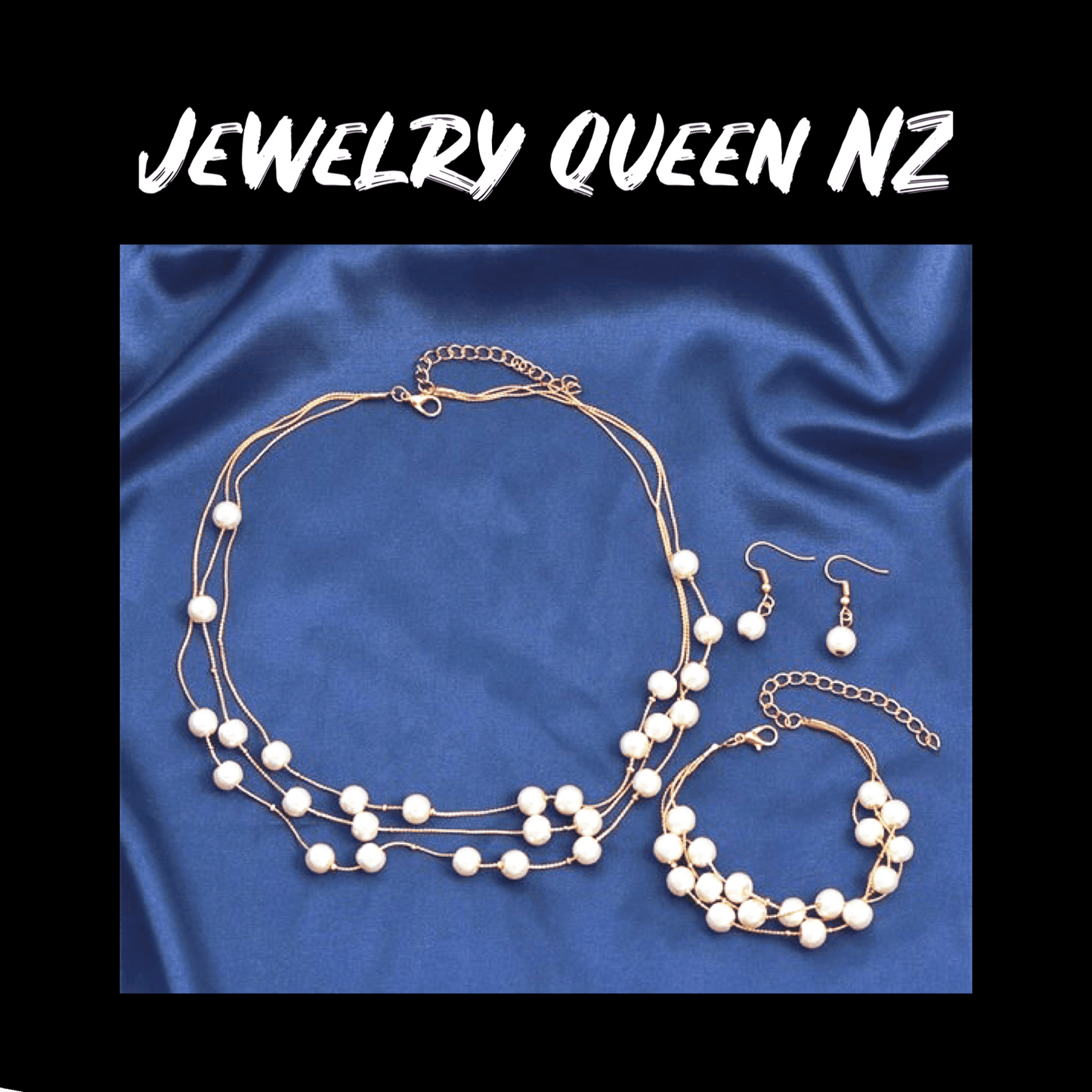 3 string pearl necklace bracelet and earrings set Jewelry Sets