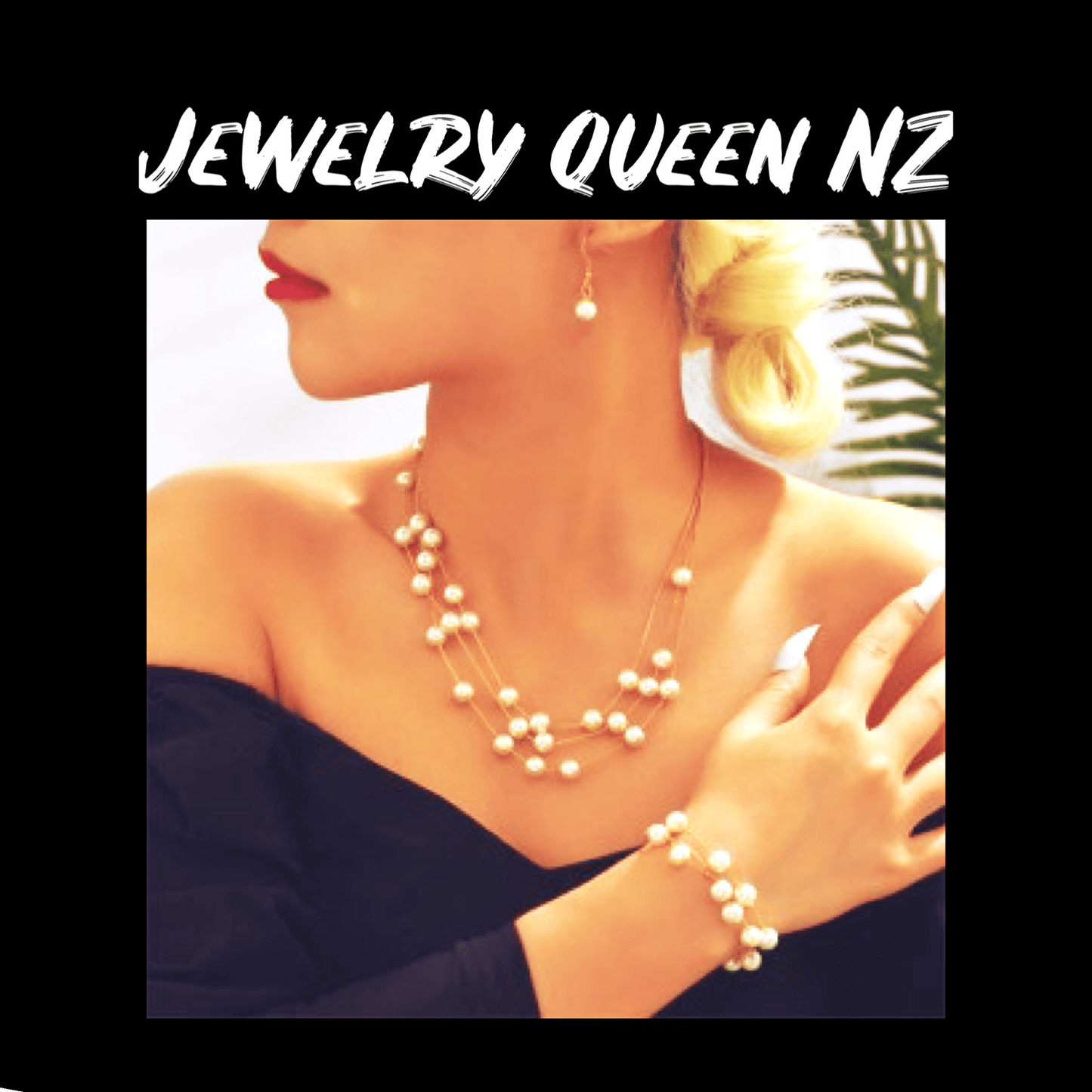 3 string pearl necklace bracelet and earrings set Jewelry Sets