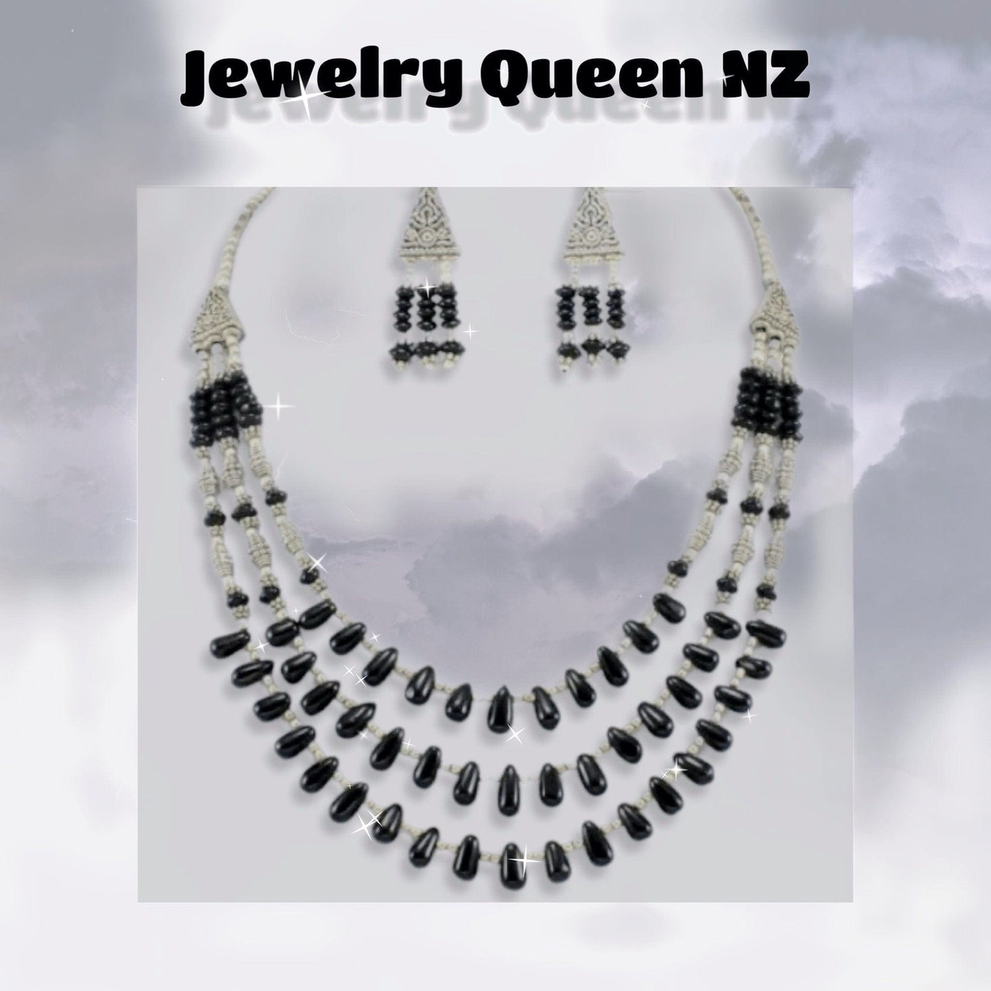 Beaded natural Onyx necklace earrings set Jewelry Sets