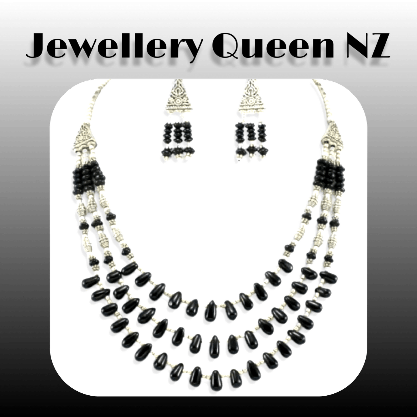 Beaded natural Onyx necklace earrings set Jewelry Sets