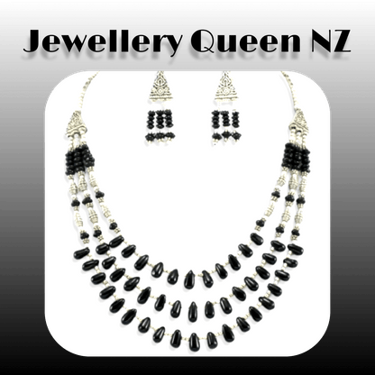 Beaded natural Onyx necklace earrings set Jewelry Sets