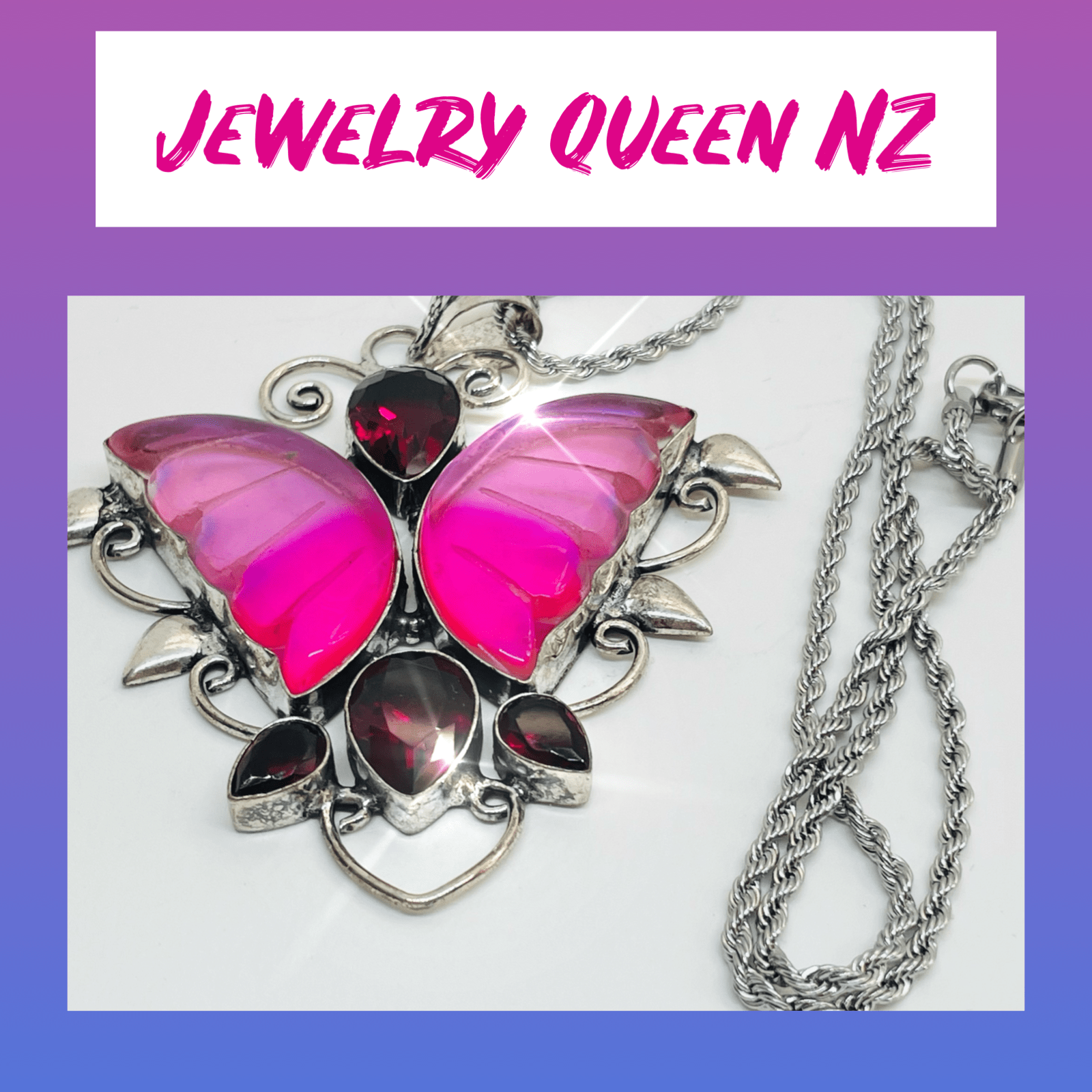 Cerise pink tourmaline butterfly pendant Charms & Pendants