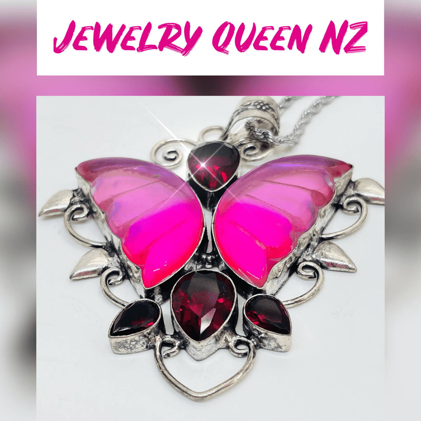 Cerise pink tourmaline butterfly pendant Charms & Pendants