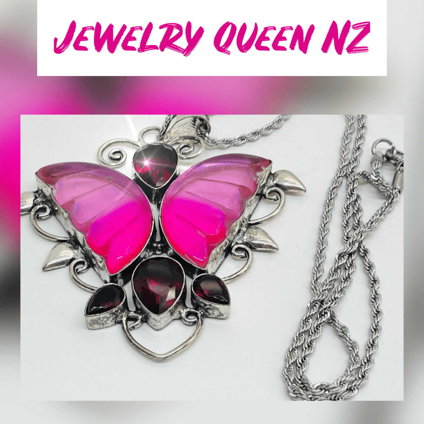 Cerise pink tourmaline butterfly pendant Charms & Pendants