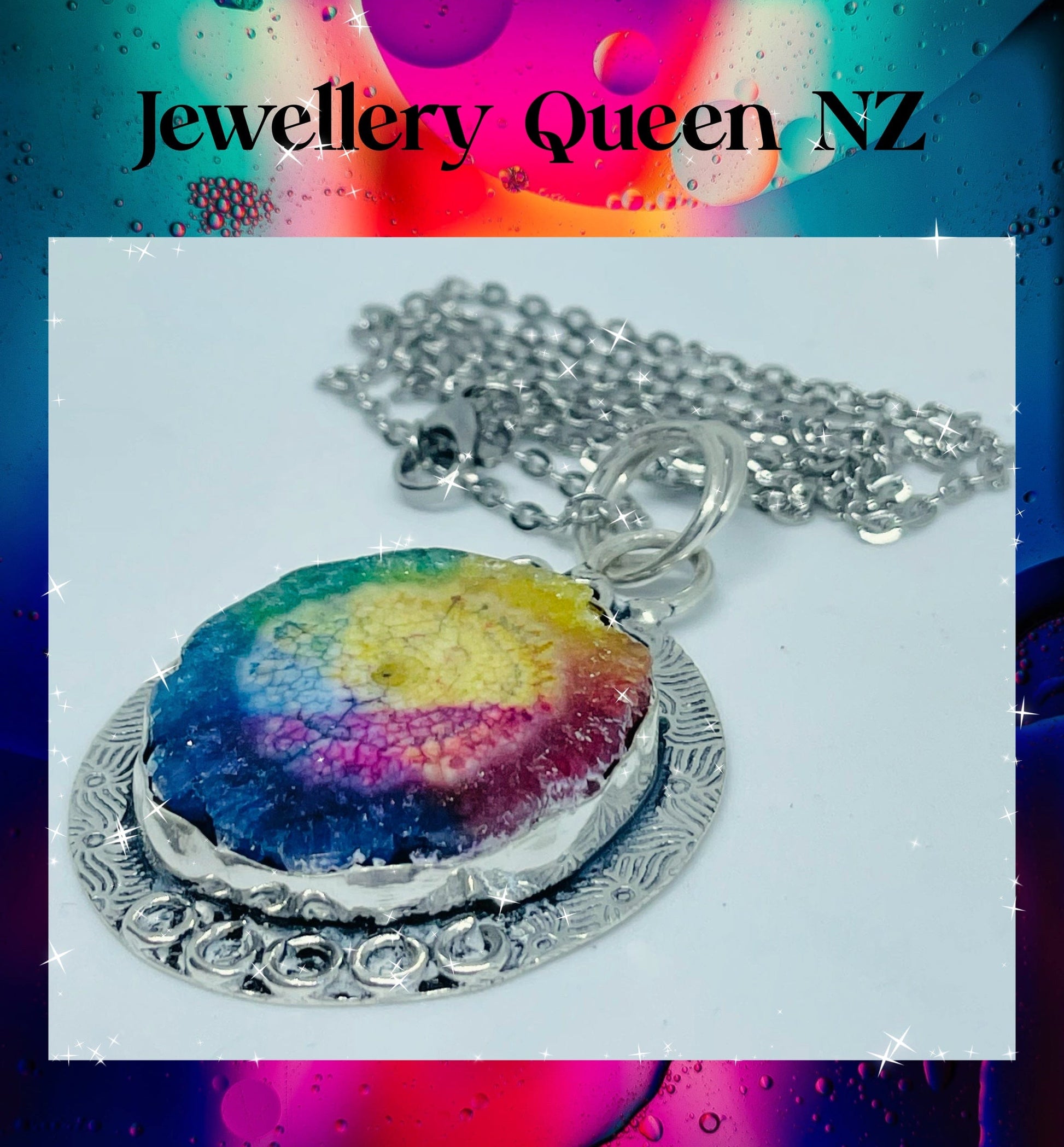 Dynamic Druzy agate oval pendant Charms & Pendants