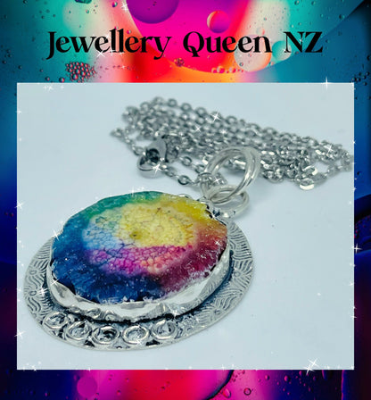 Dynamic Druzy agate oval pendant Charms & Pendants