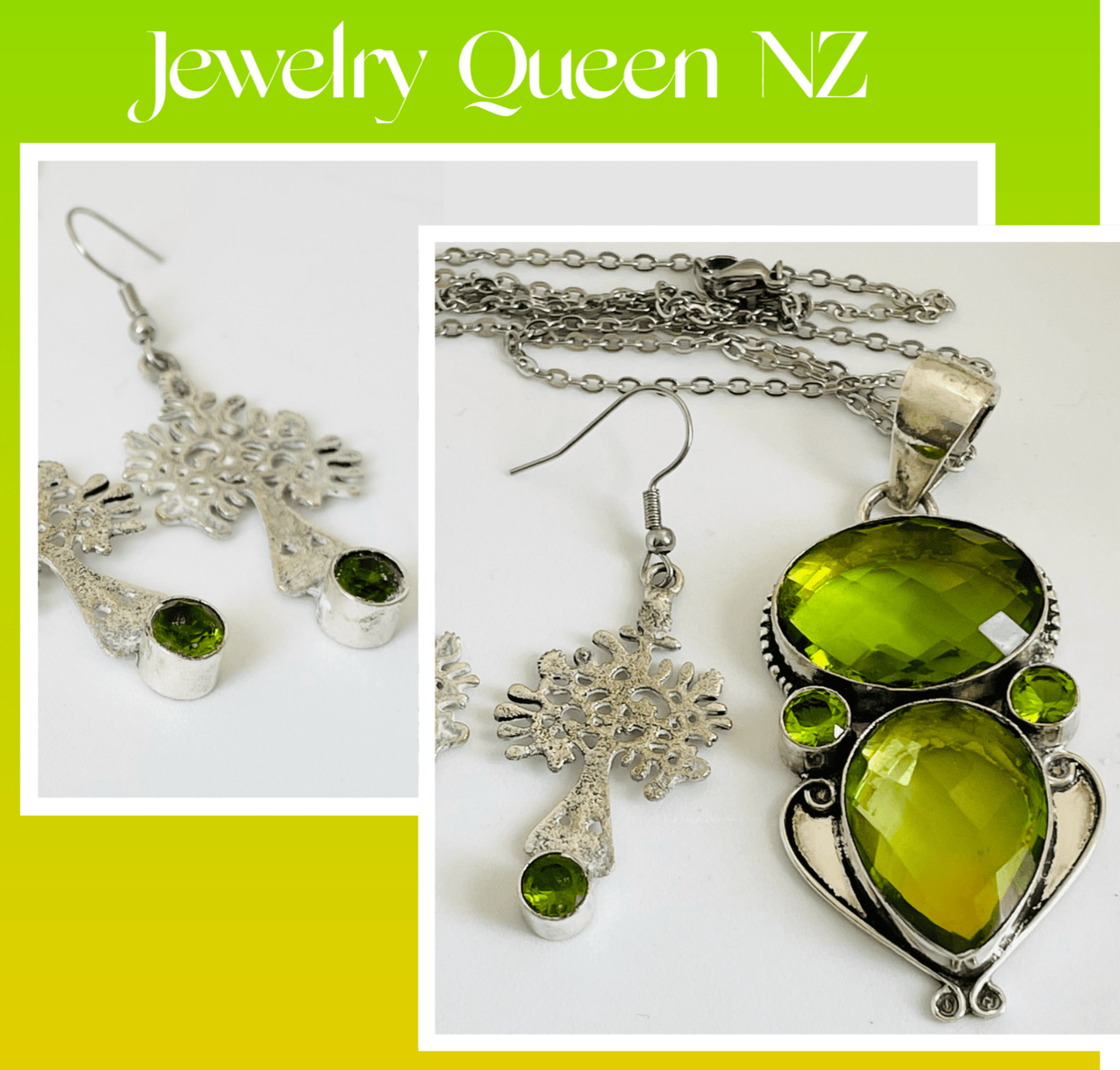 Green Tourmaline pendant and earrings set Jewelry Sets