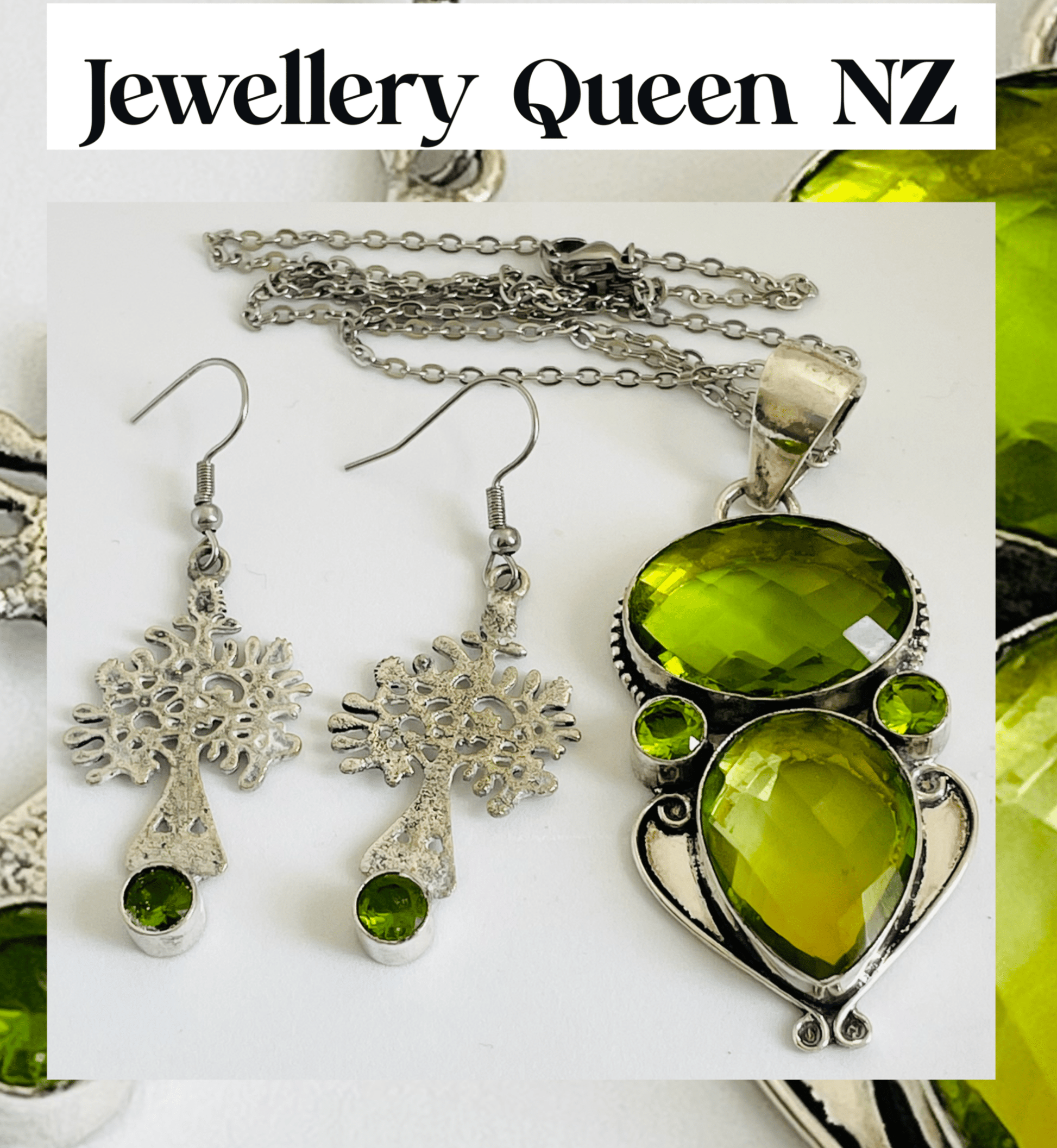 Green Tourmaline pendant and earrings set Jewelry Sets