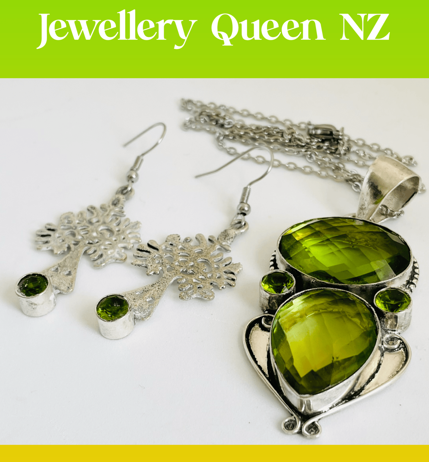 Green Tourmaline pendant and earrings set Jewelry Sets