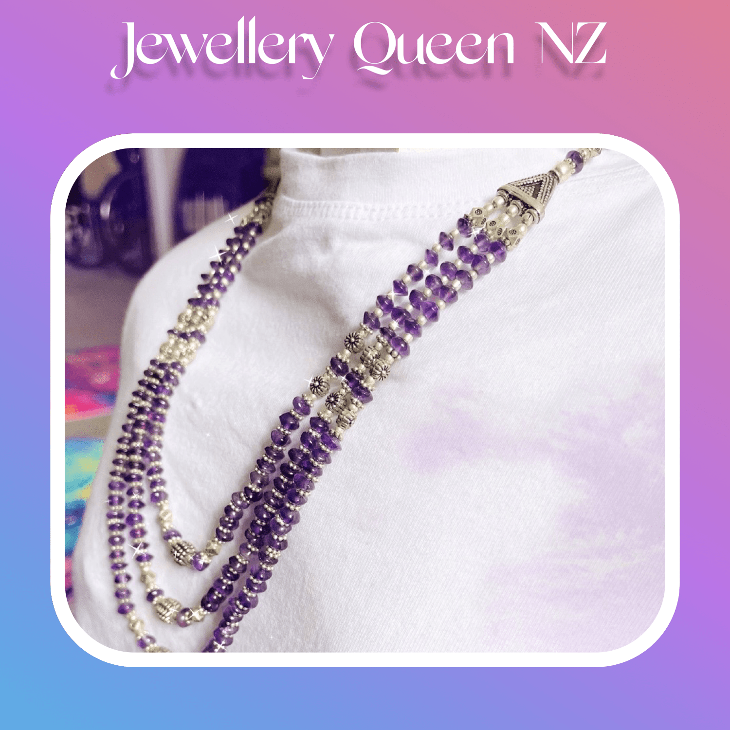 Handmade Beaded Amethyst necklace and earrings set Jewelry Sets