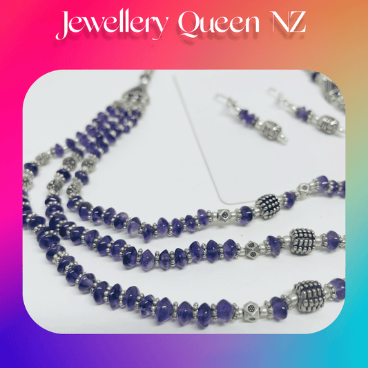 Handmade Beaded Amethyst necklace and earrings set Jewelry Sets