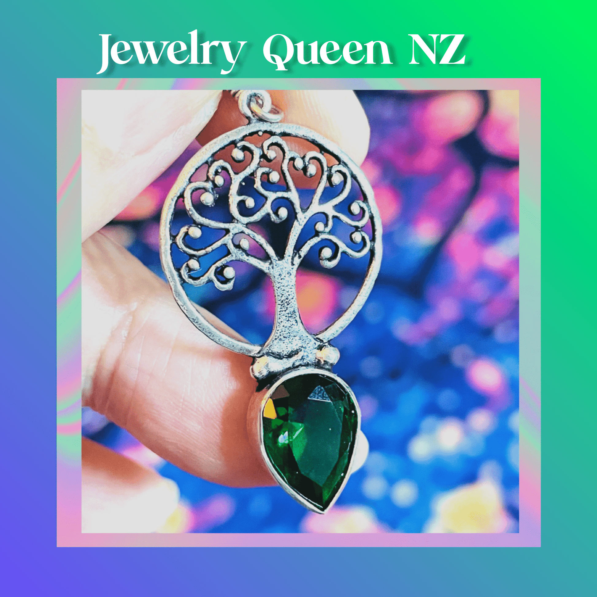 Tree of life Chrome Diopside earrings and Moonstone pendant Jewelry Sets