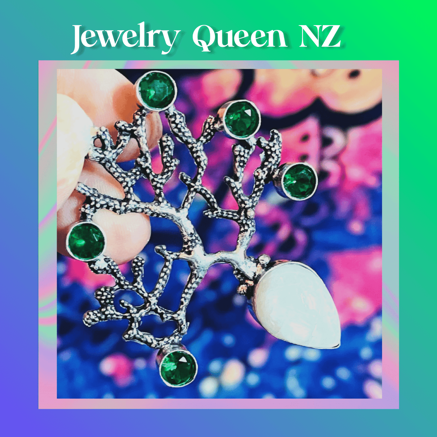 Tree of life Chrome Diopside earrings and Moonstone pendant Jewelry Sets