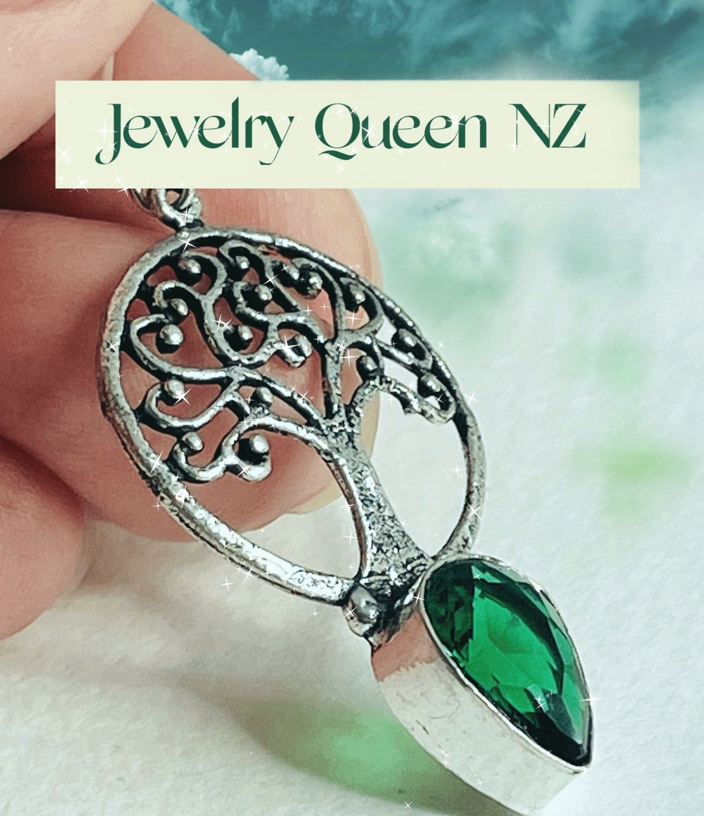 Tree of Life earrings and Cross pendant and earrings set - Chrome Diopside Jewelry Sets