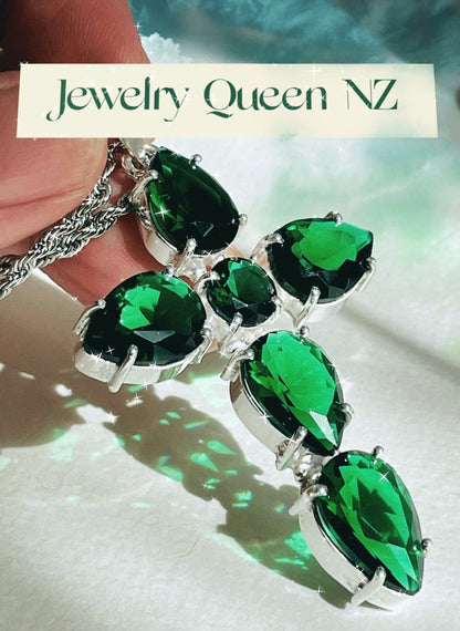 Tree of Life earrings and Cross pendant and earrings set - Chrome Diopside Jewelry Sets