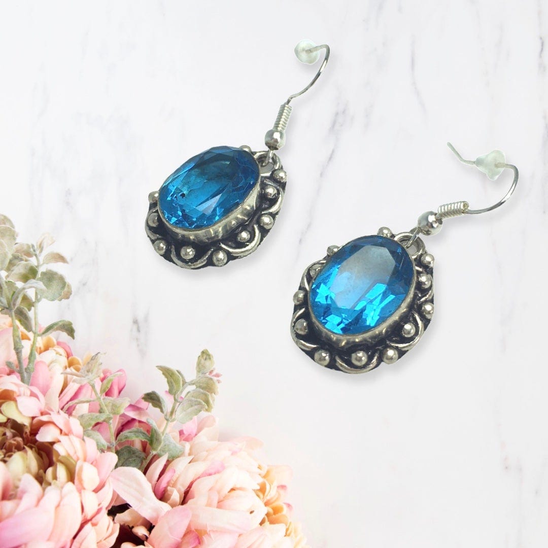 Antique styled Blue Topaz necklace earrings set blue topaz