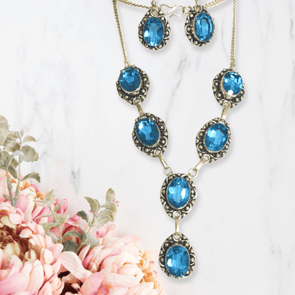 Antique styled Blue Topaz necklace earrings set blue topaz