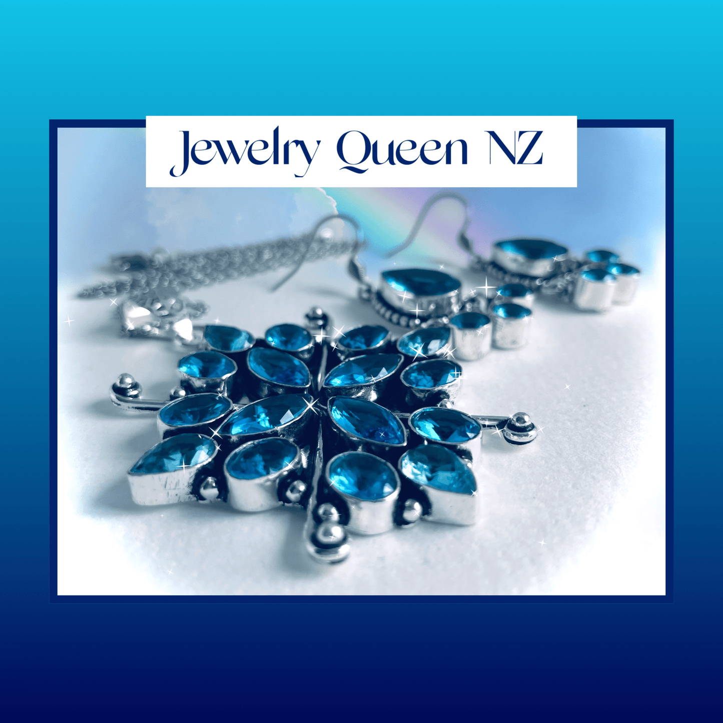 Sea-blue Topaz pendant earrings set blue topaz