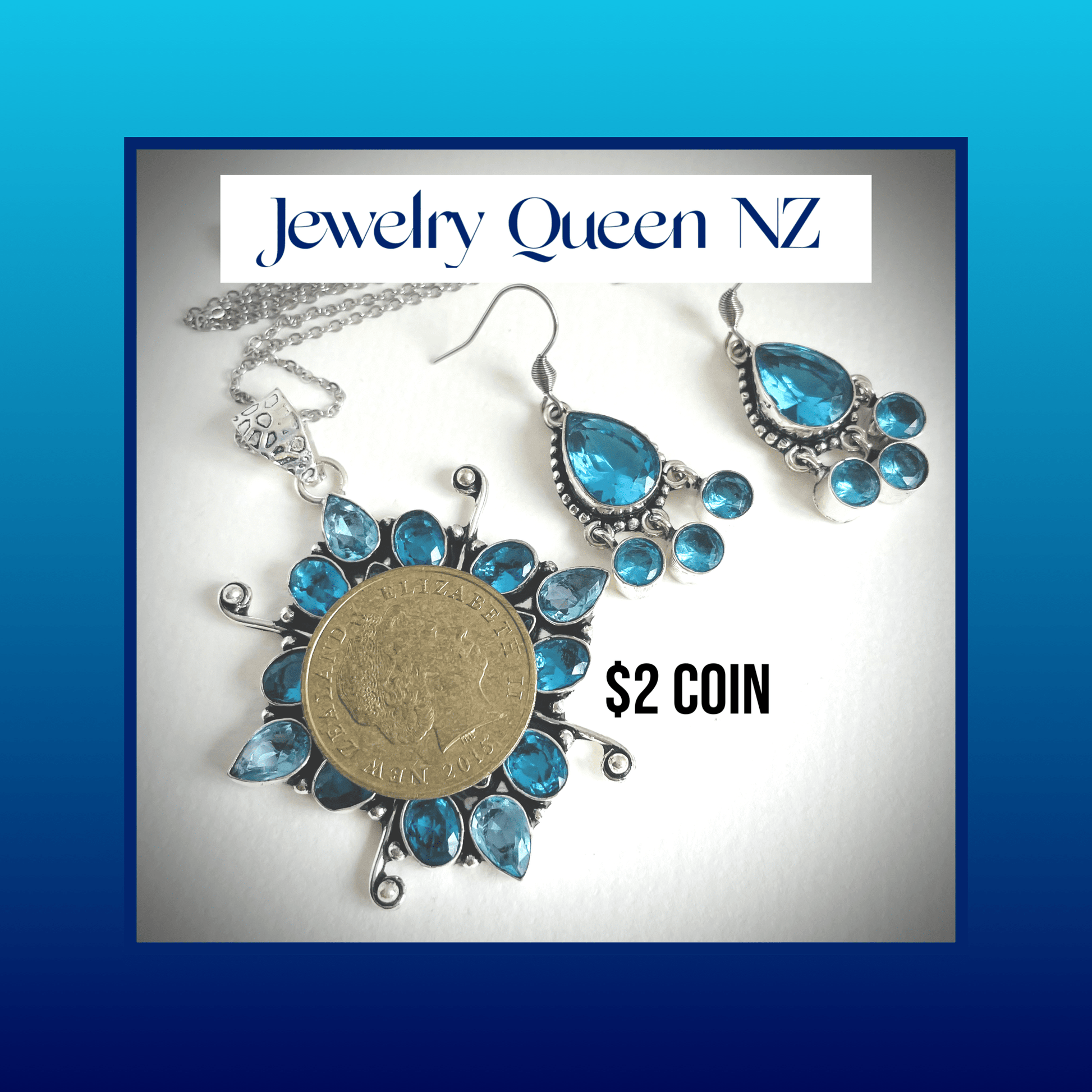 Sea-blue Topaz pendant earrings set blue topaz