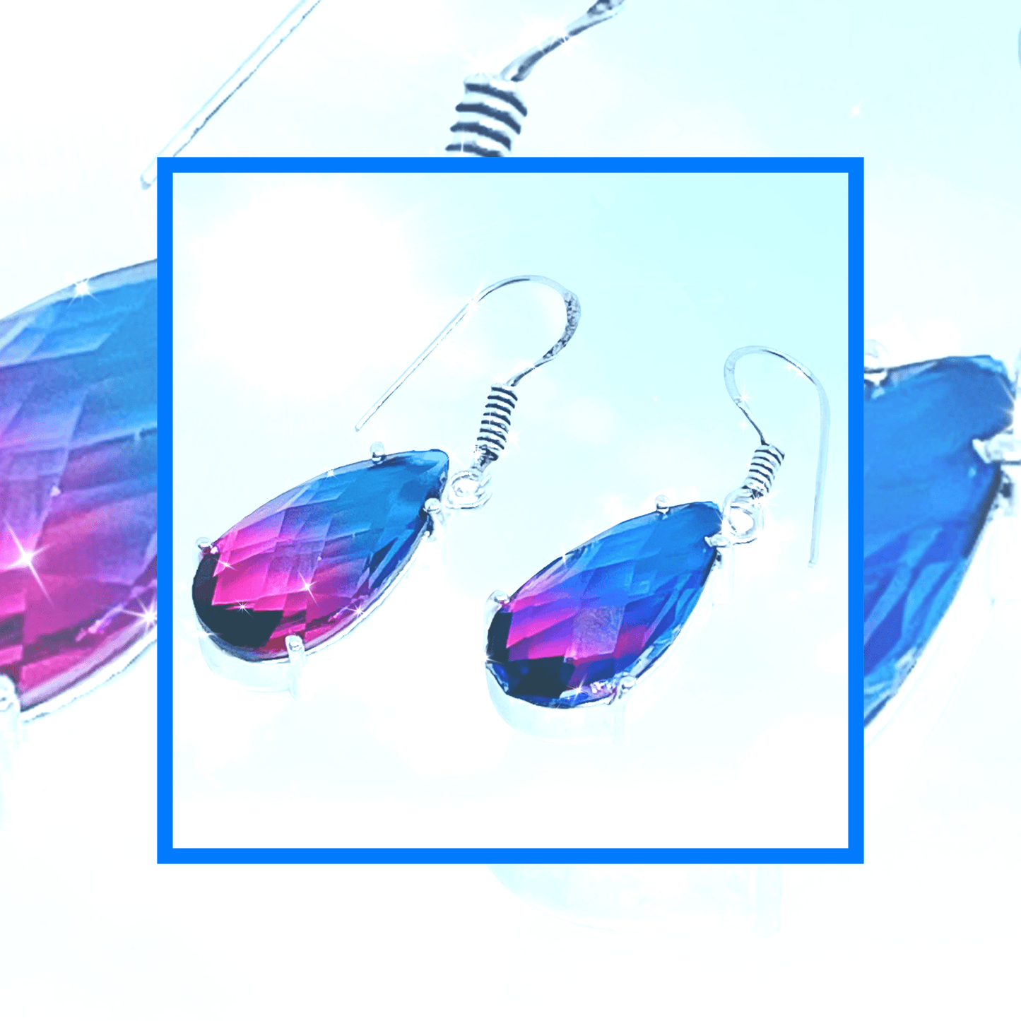 Cerise blue bi-colour Tourmaline dangle hook earrings Earrings