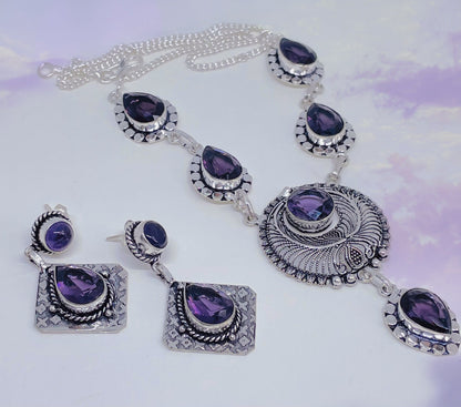 Royal Amethyst necklace earrings set Jewelry Sets