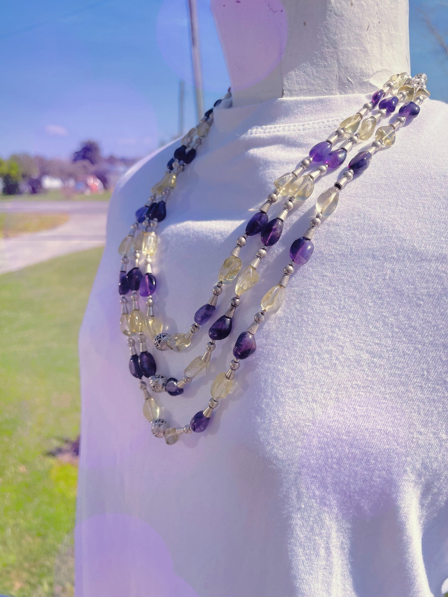 Amethyst and Citrine beaded necklace 