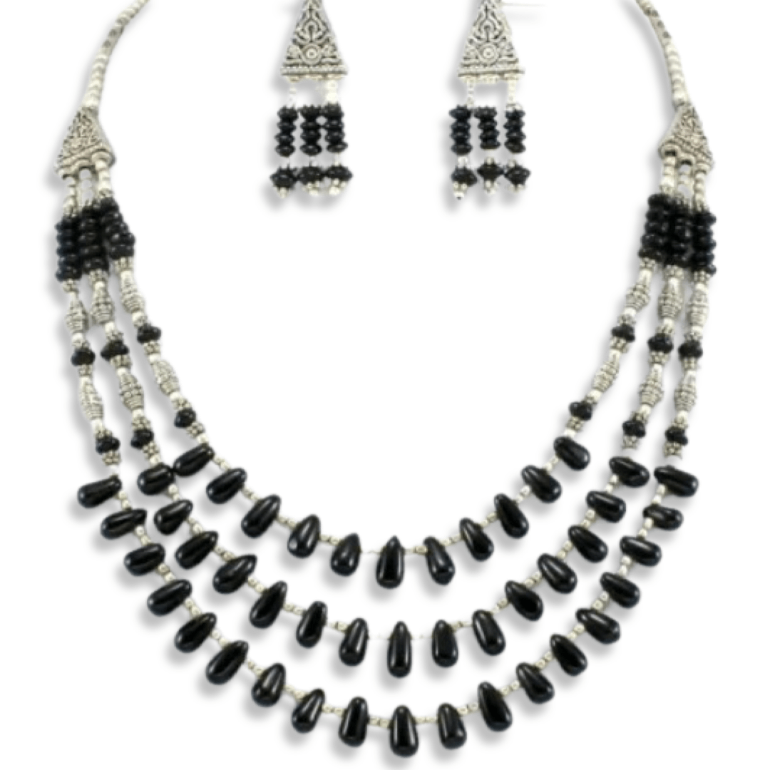 Beaded natural Onyx necklace earrings set Onyx
