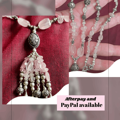 Handmade Rose quartz necklace set Rose quartz