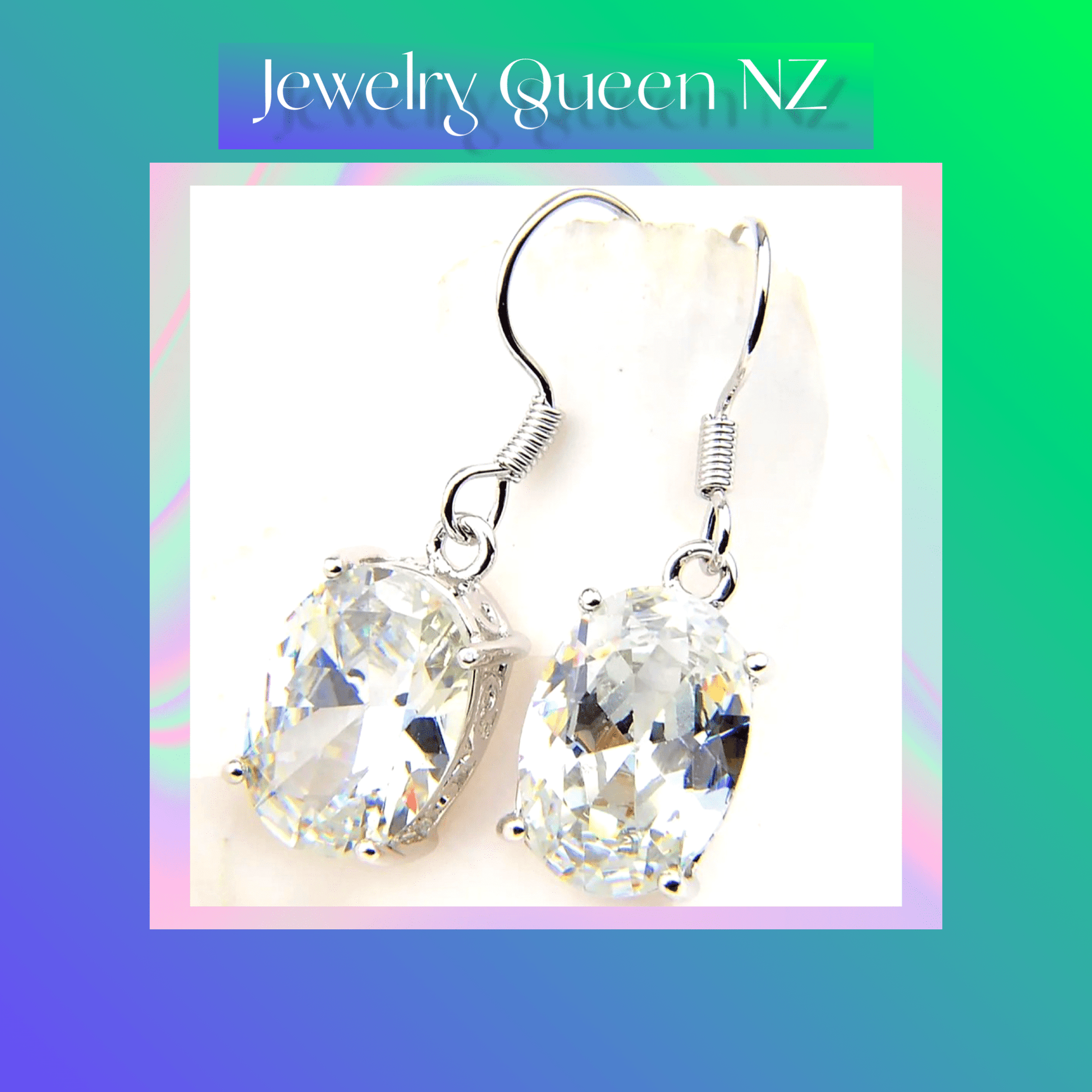 Oval Bright Fire White Topaz Earrings Pendant Set Topaz