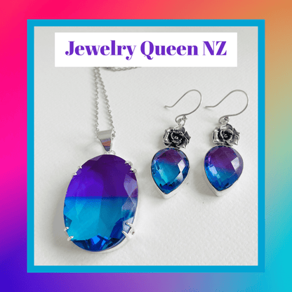 Purple Blue Tourmaline pendant and earrings set Tourmaline