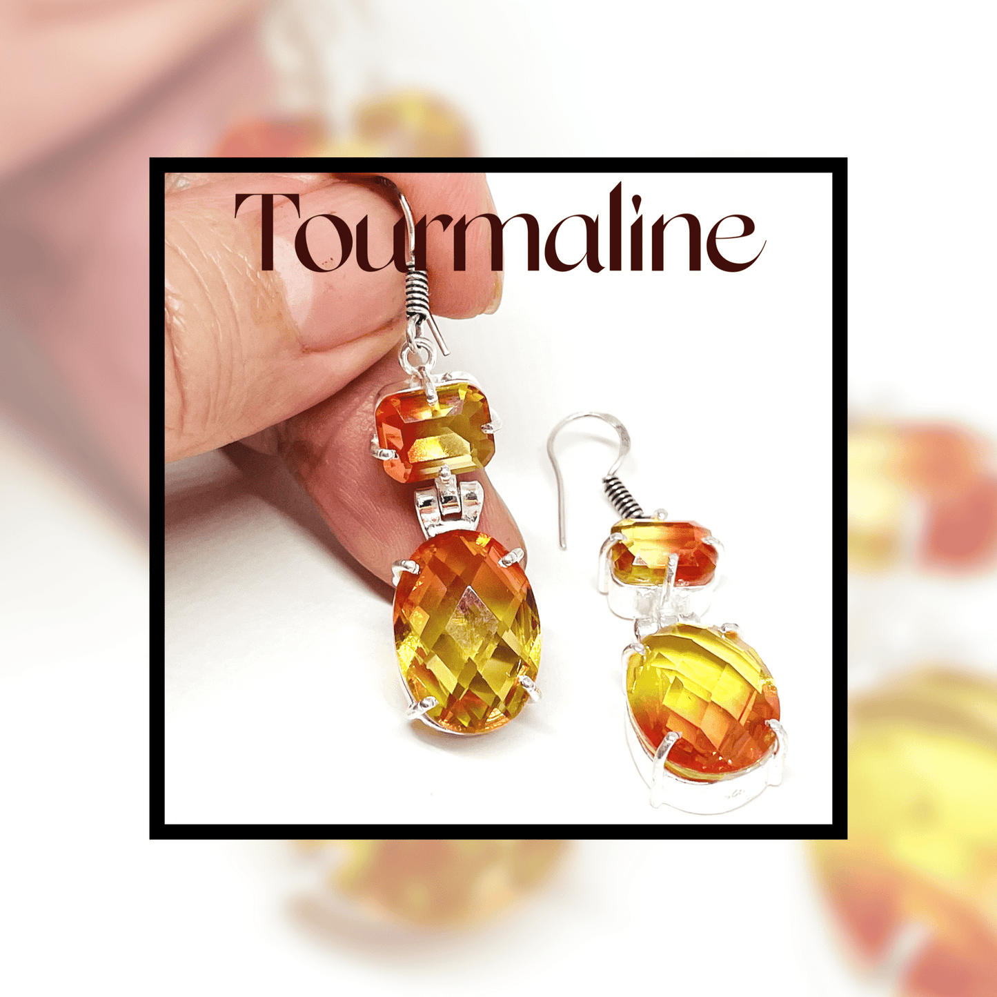 Vermillion orange Tourmaline dangle hook earrings Tourmaline